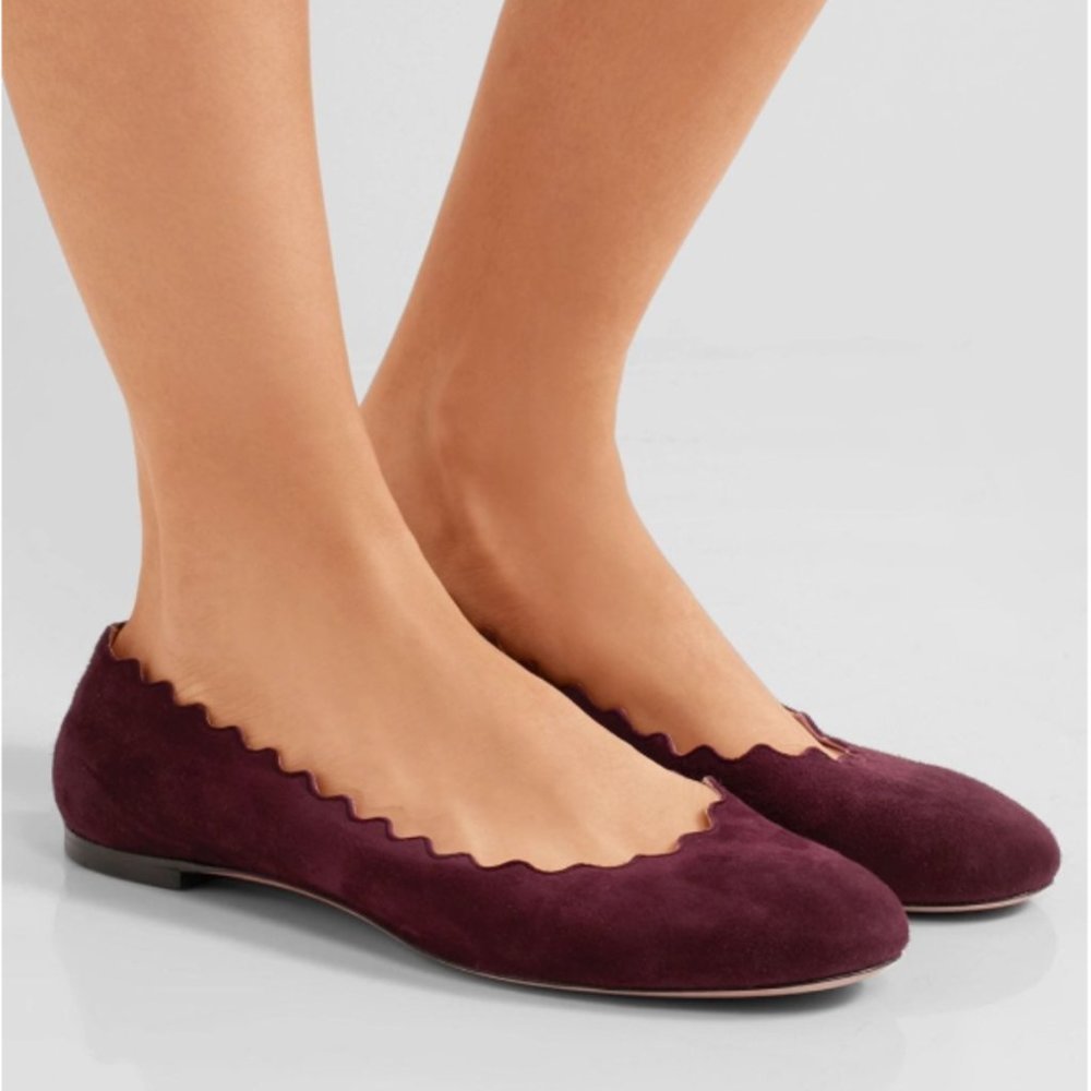 CHLOE - Burgundy Lauren Suede Ballerina Flats - Size EU 37/US 6.5